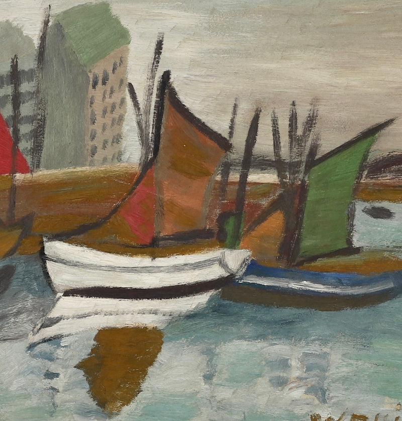 Original Vintage Oil Painting Of Harbor By Walli S Sweden