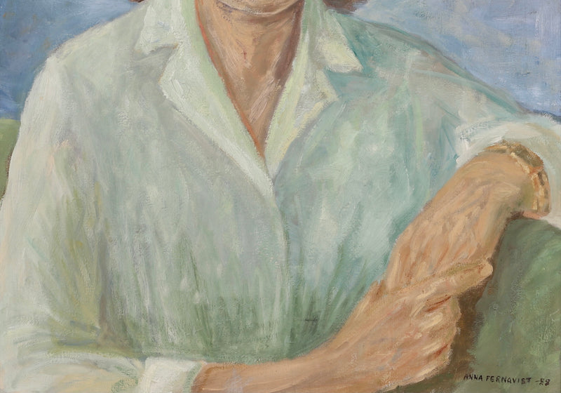 Mid Century Original Portrait Oil Painting by A Fernquist 1958