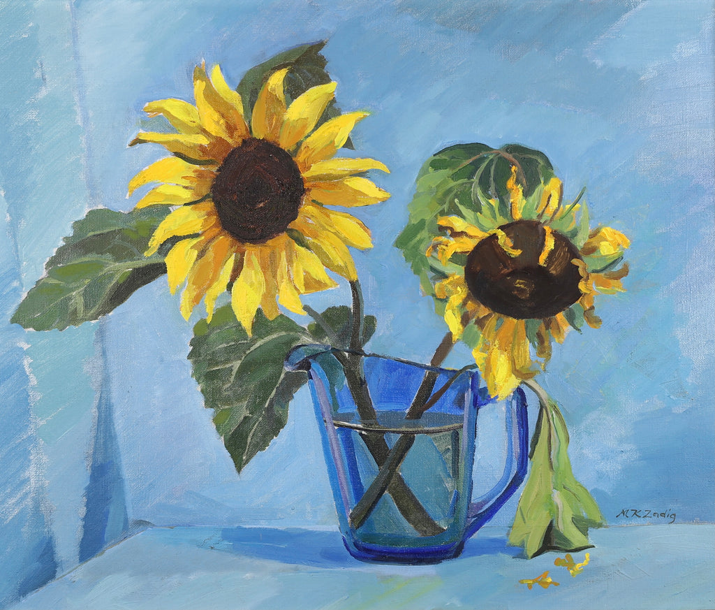 Vintage Art Room Oil Painting Of Sunflowers Sweden