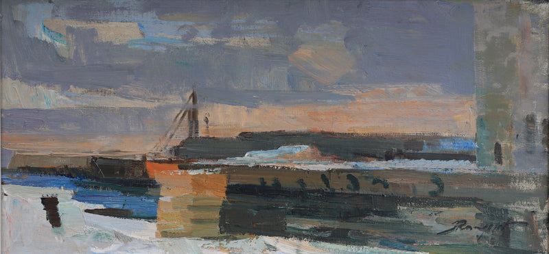 Original Vintage Oil Painting Of Harbor By Hans Rosenquist Sweden