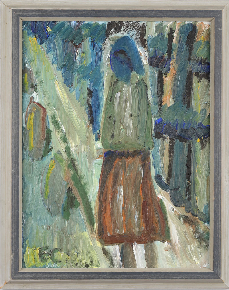 Mid Century Original Figure Oil Painting From Sweden