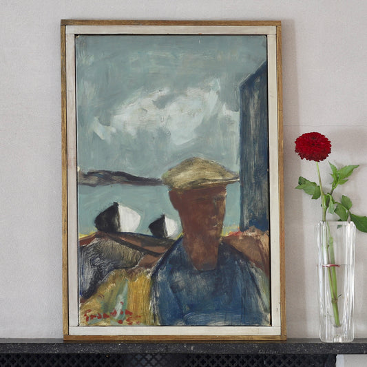 Vintage Art Portrait Oil Painting by S Grandin Sweden