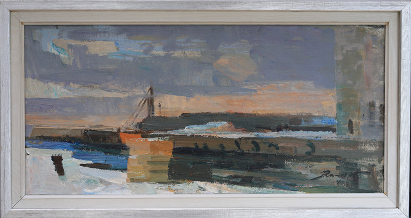 Original Vintage Oil Painting Of Harbor By Hans Rosenquist Sweden