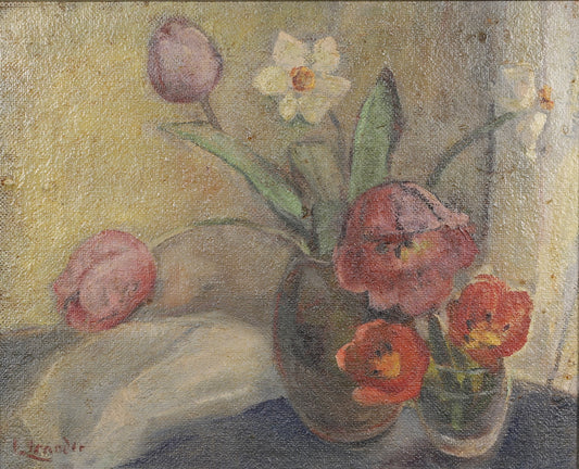Vintage Art Original Still Life Oil Painting From Sweden