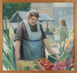Vintage Portrait Oil Painting Woman in Outdoor Market from Sweden