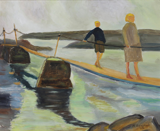 Vintage Mid Century Oil Painting By H Bengtzell Sweden 1963