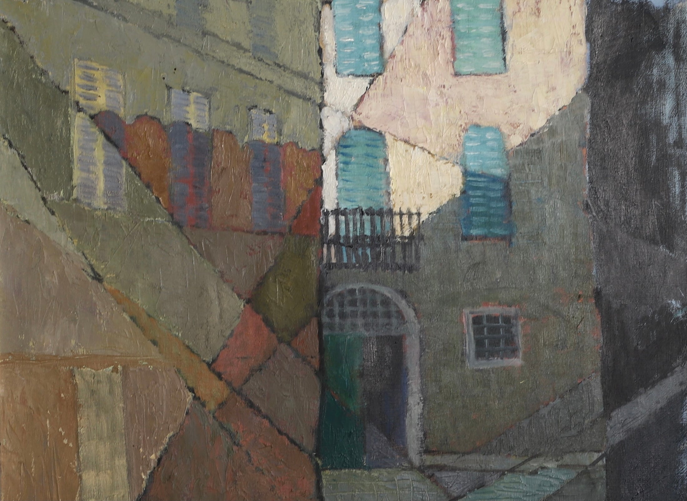 Mid Century Original Cityscape Oil Painting From Sweden