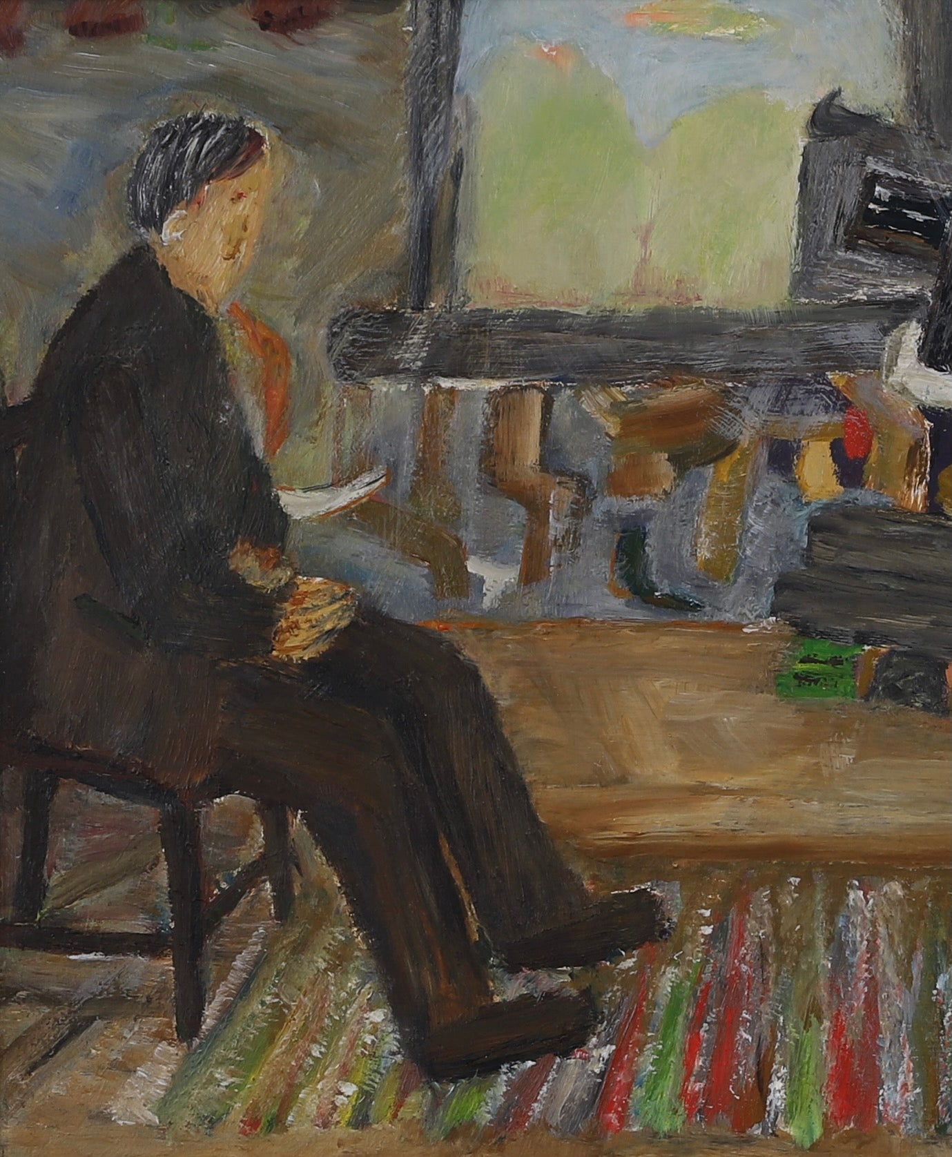 Mid Century Interior Oil Painting From Sweden