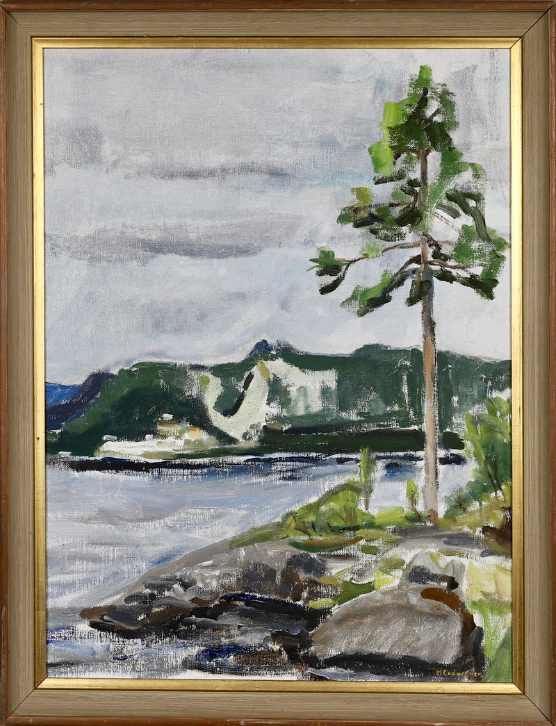 Vintage Art Room Mid Century Coastal Oil Painting from Sweden