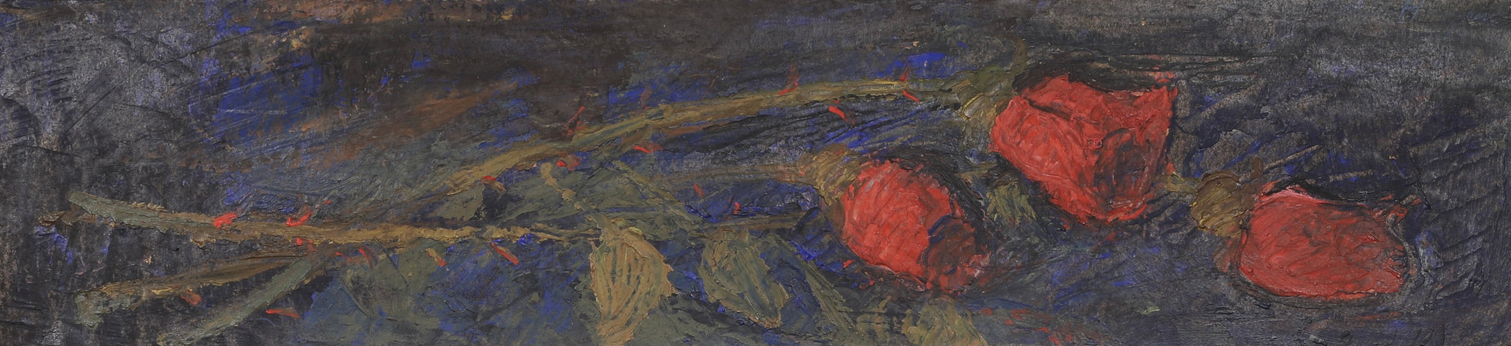 Vintage Mid Century Oil Painting Red Roses from Sweden