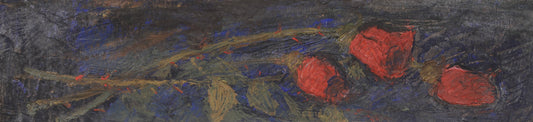 Vintage Mid Century Oil Painting Red Roses from Sweden