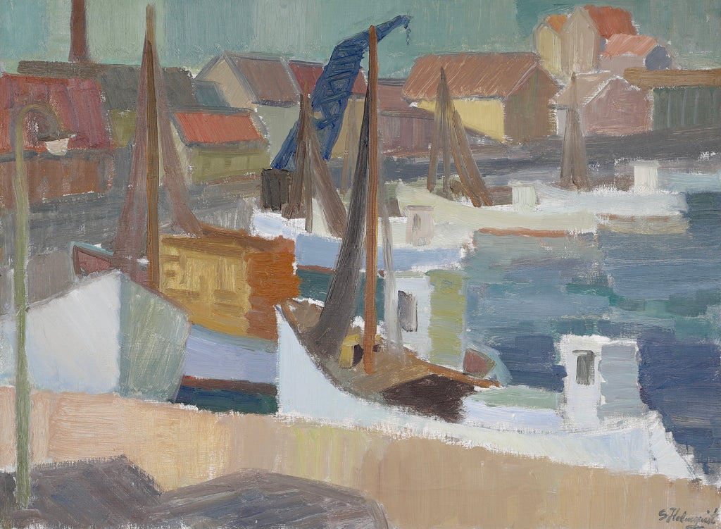 Mid Century Coastal Oil Painting from Sweden By S Holmquist