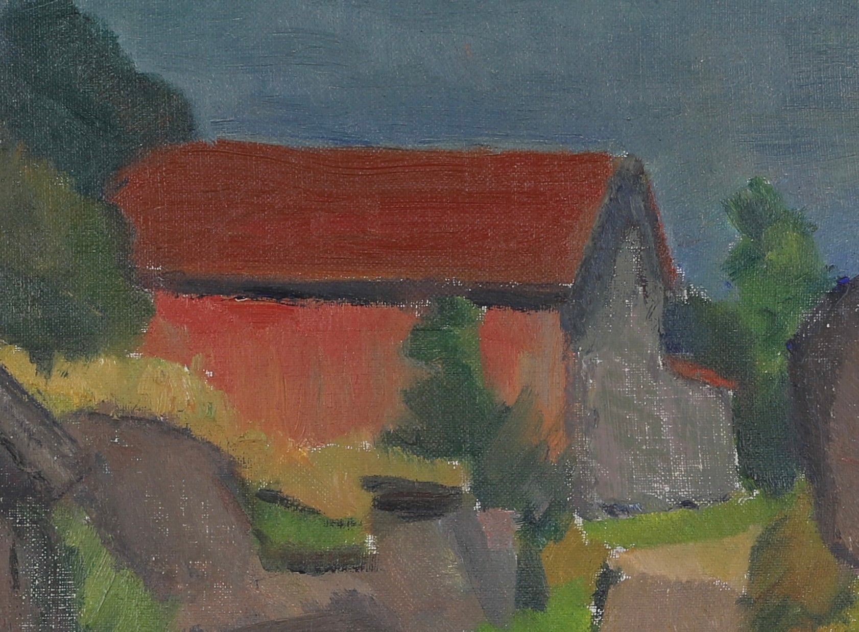 Mid Century Farmhouse Oil Painting From Sweden