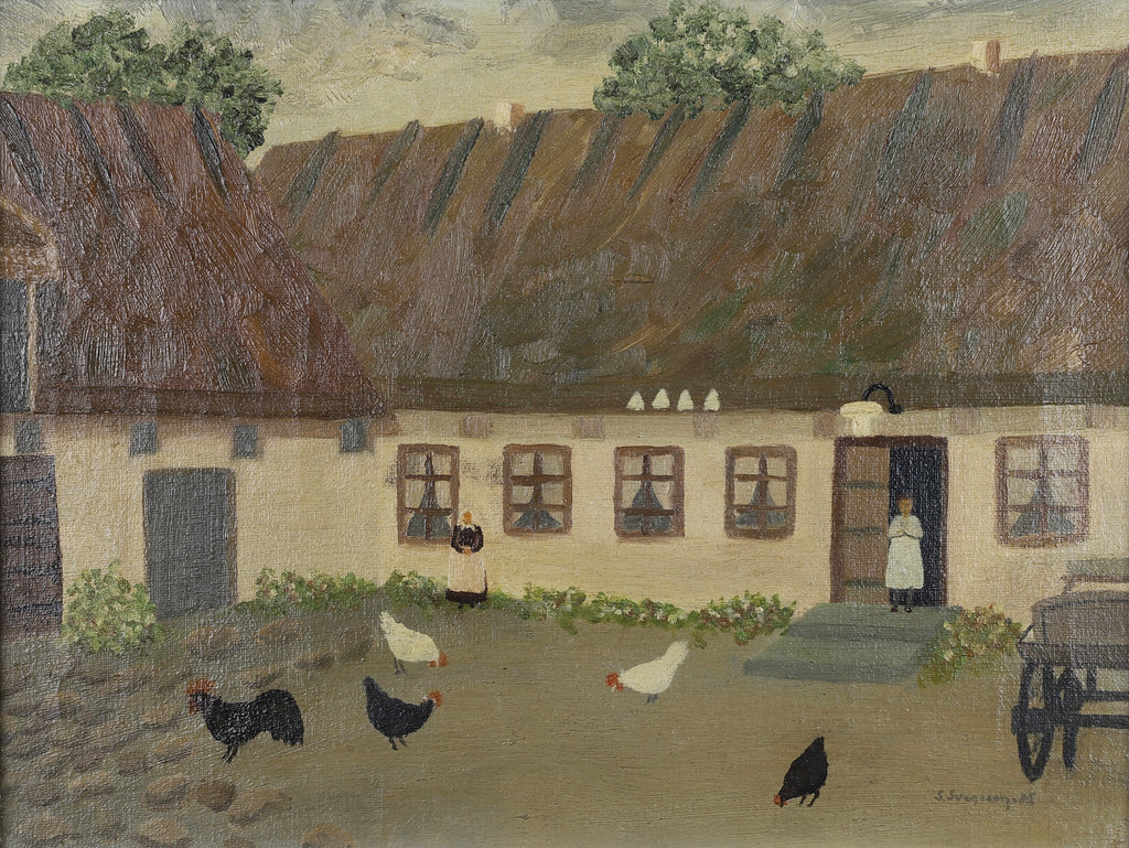 Mid Century Chicken Oil Painting From Sweden 1935