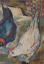 Mid Century Chicken Oil Painting From Sweden