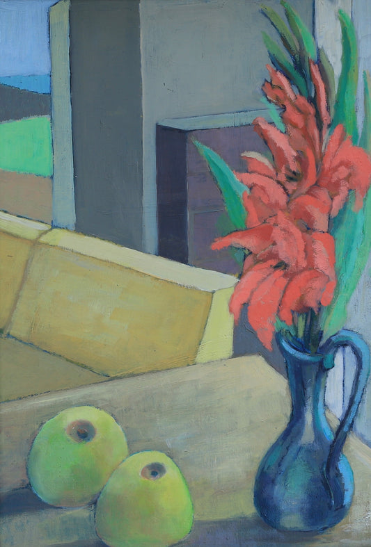 Mid Century Mod Vintage Still Life Oil Painting From Sweden