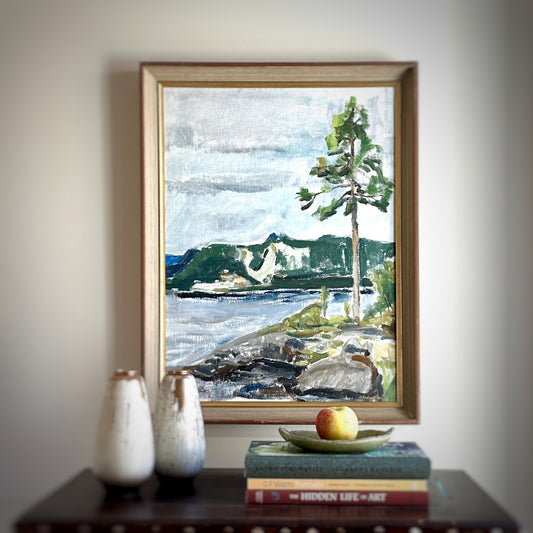 Vintage Art Room Mid Century Coastal Oil Painting from Sweden