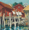 Mid Century Original Vintage Coastal Oil Painting From Sweden