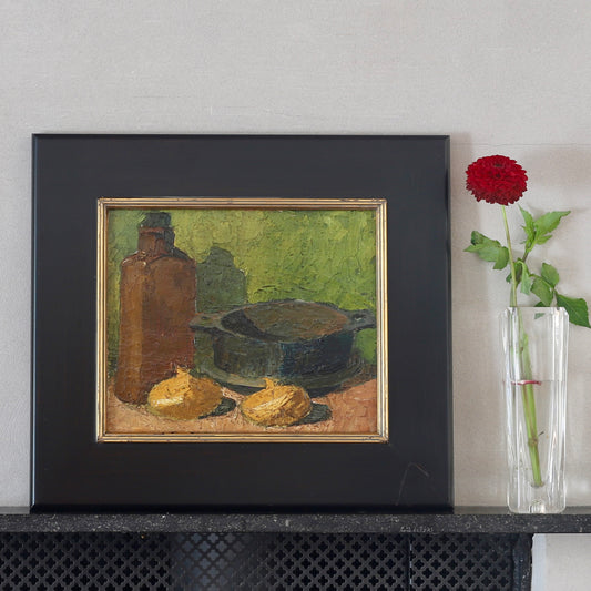 Vintage Mid Century Oil Painting Kitchen Still Life From Sweden