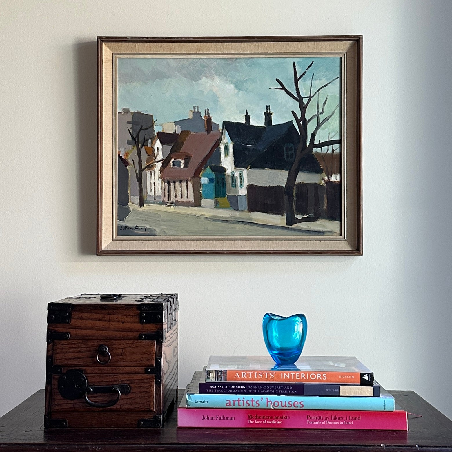 Mid Century Original Cityscape Oil Painting From Sweden