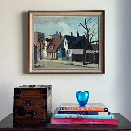 Mid Century Original Cityscape Oil Painting From Sweden