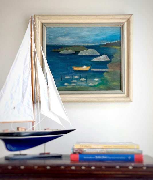 Vintage Art Room Mid Century Original Oil Painting from Sweden