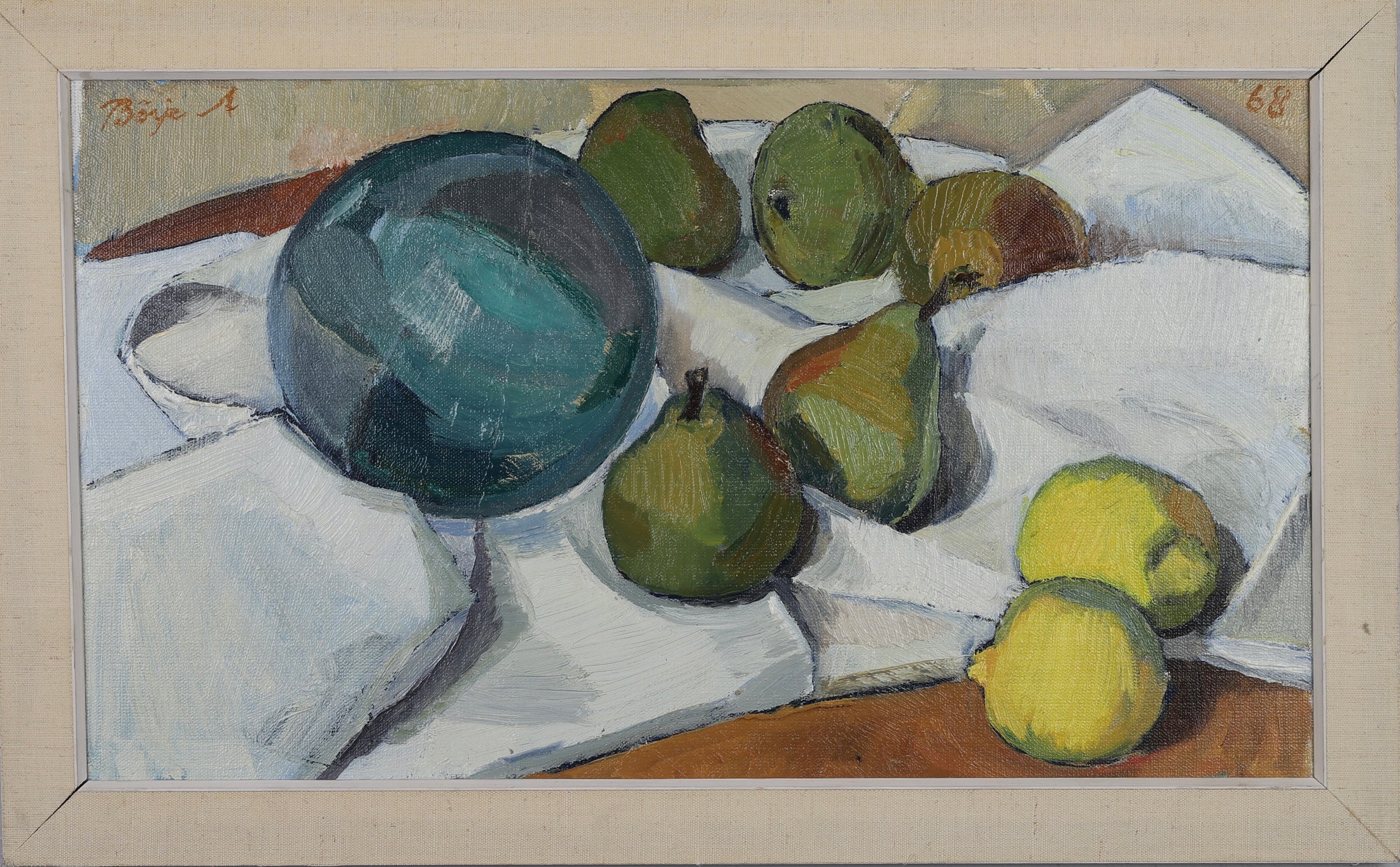 Mid Century Still Life Oil Painting from Sweden By Börje A 1968
