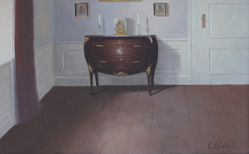 Vintage Original Oil Painting Interior Scene By Artist Carl Birksö