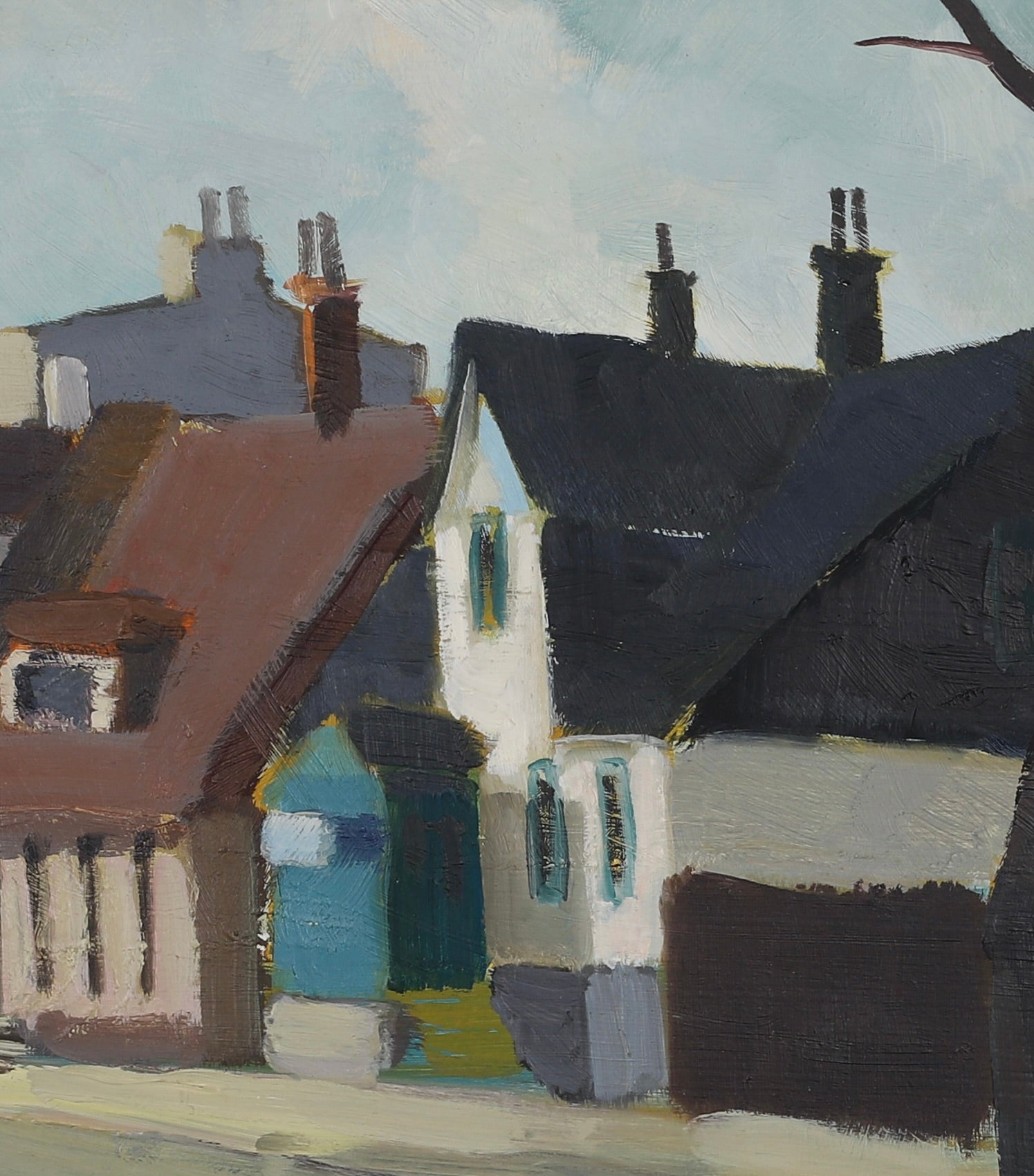 Mid Century Original Cityscape Oil Painting From Sweden
