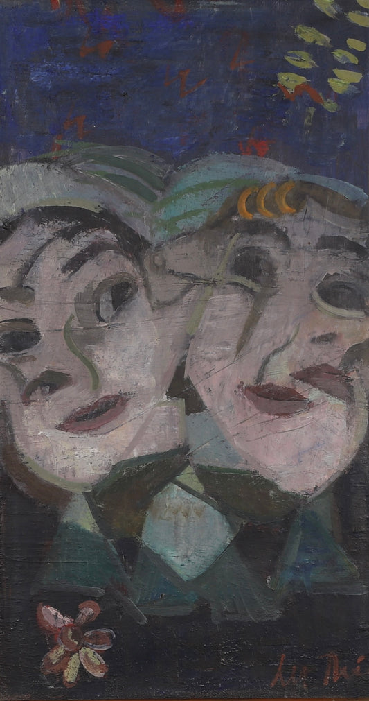 Mid Century Original Portrait Oil Painting From Sweden