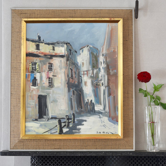 Mid Century Original Cityscape Oil Painting From Sweden