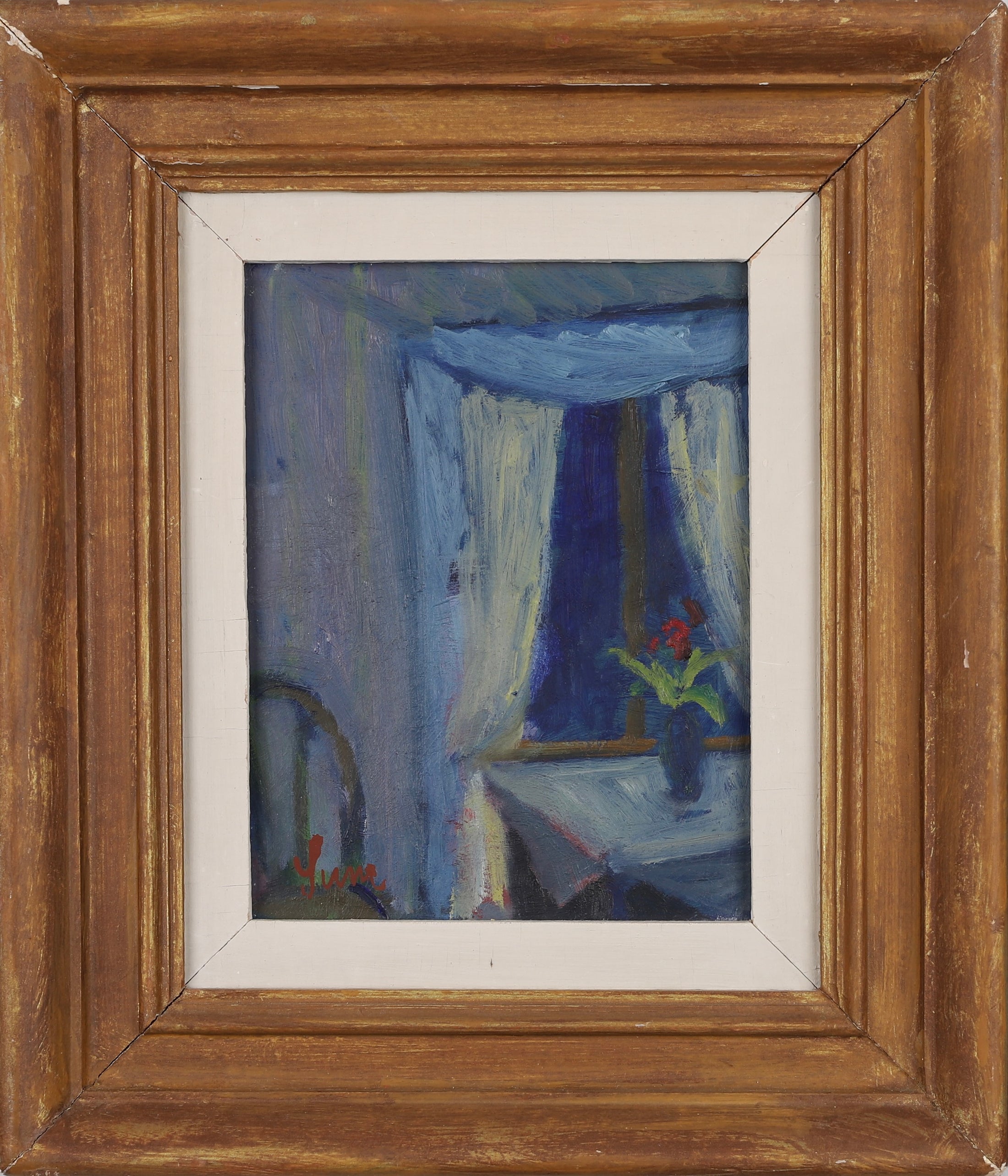 Vintage Art Room Mid Century Interior Oil Painting Sweden