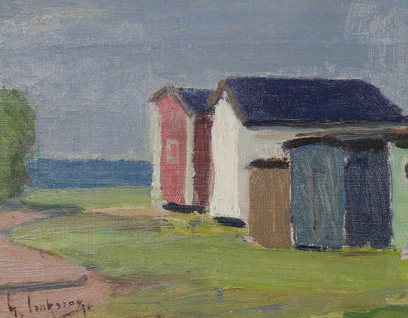 Vintage Mid Century Oil Painting From Sweden by G Isaksson