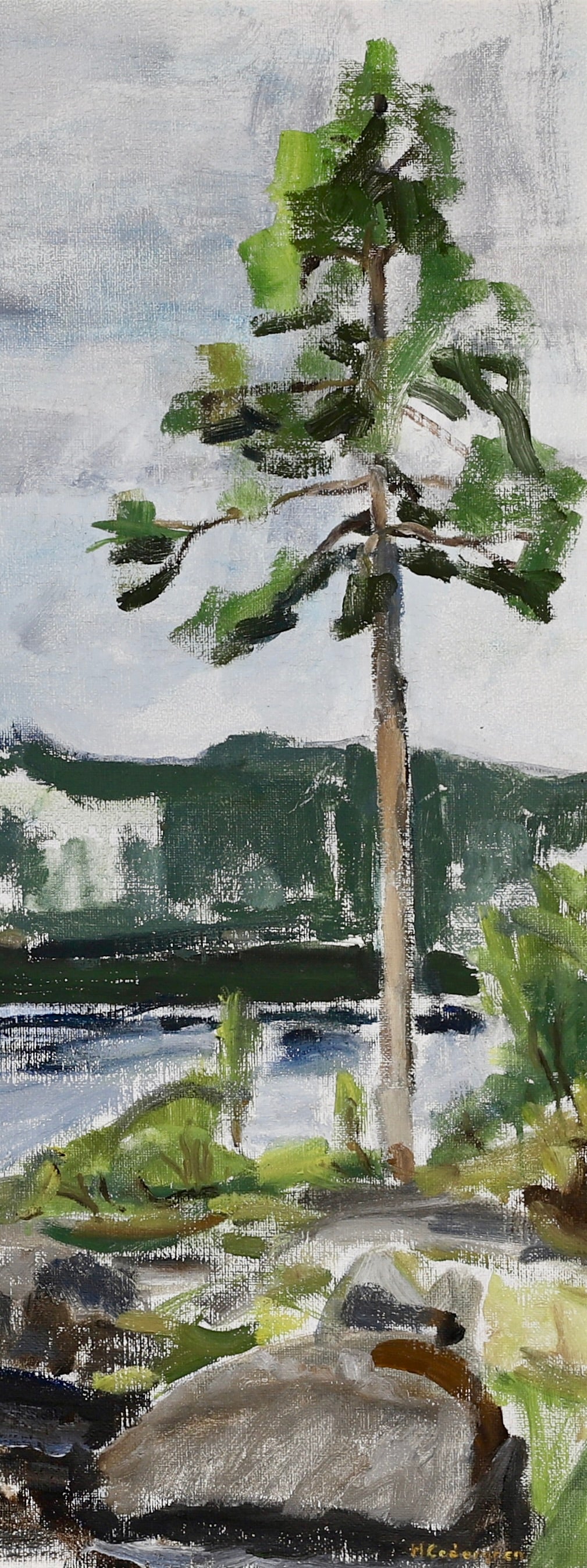 Vintage Art Room Mid Century Coastal Oil Painting from Sweden