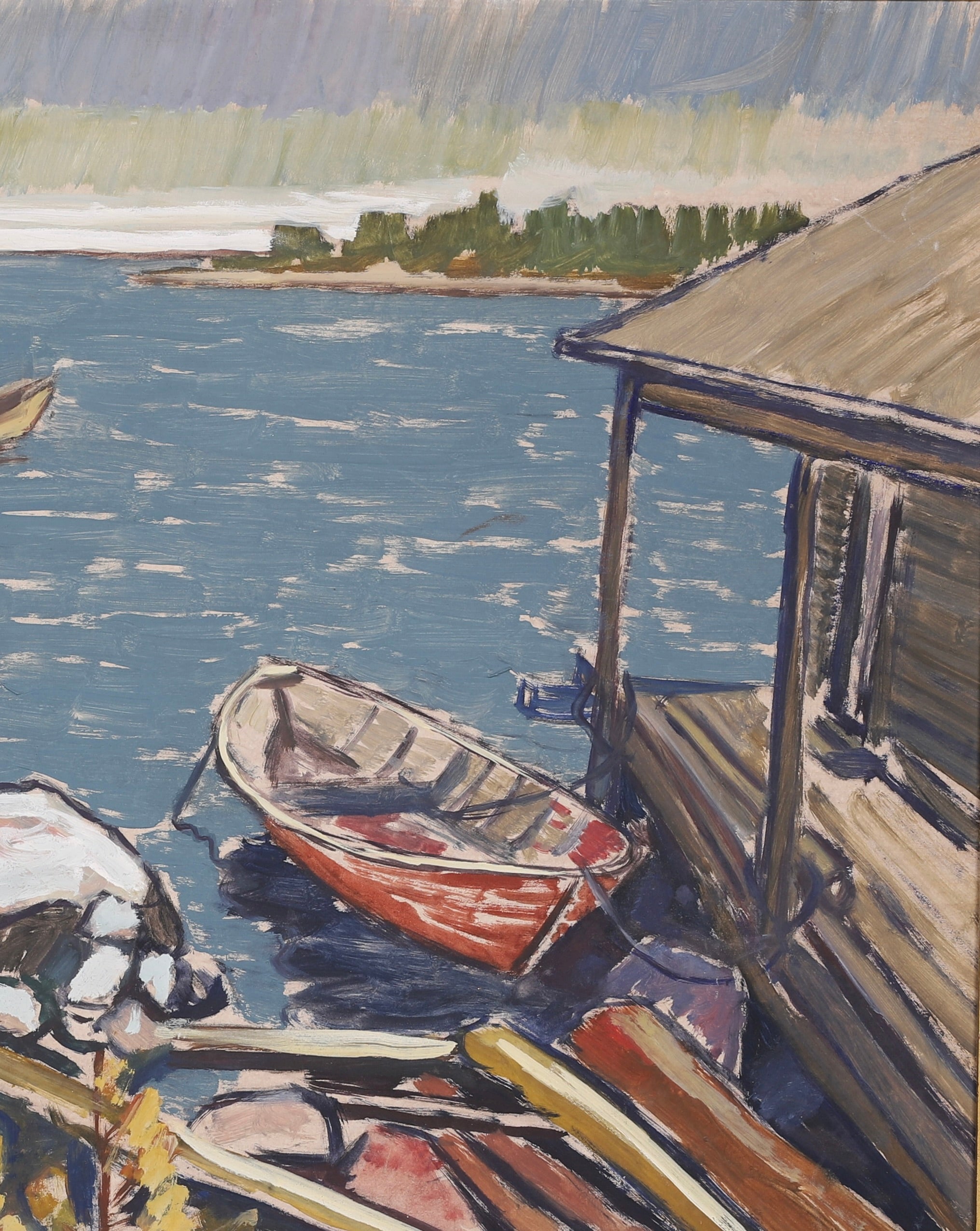 Mid Century Vintage Art Coastal Scene Oil Painting From Sweden