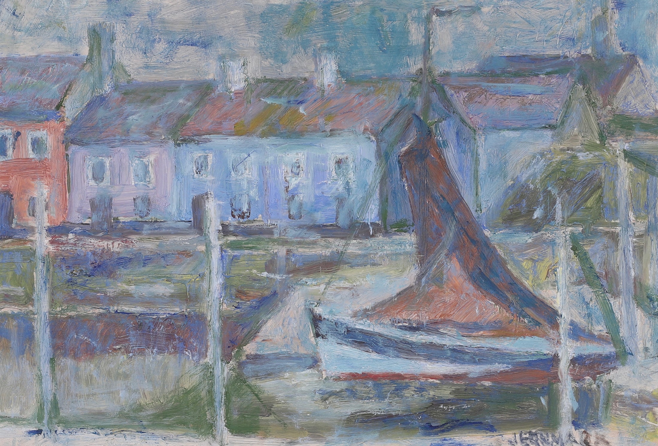 Vintage Art Mid Century Coastal Oil Painting from Sweden By S Jernmark