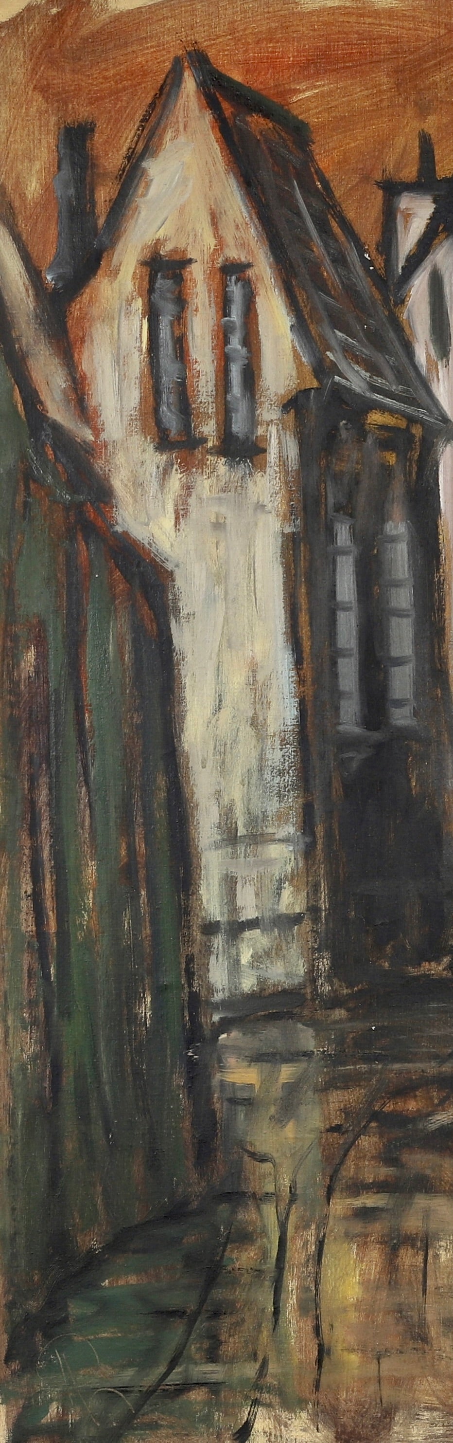 Mid Century Original Cityscape Oil Painting From Sweden