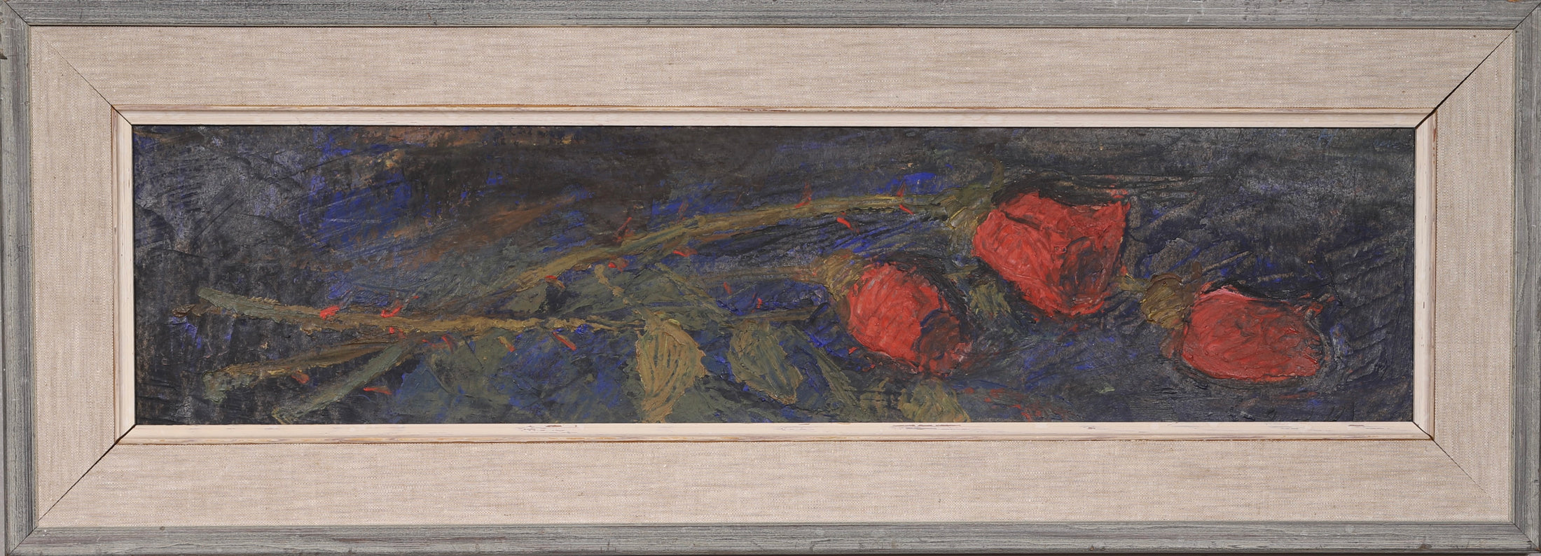 Vintage Mid Century Oil Painting Red Roses from Sweden