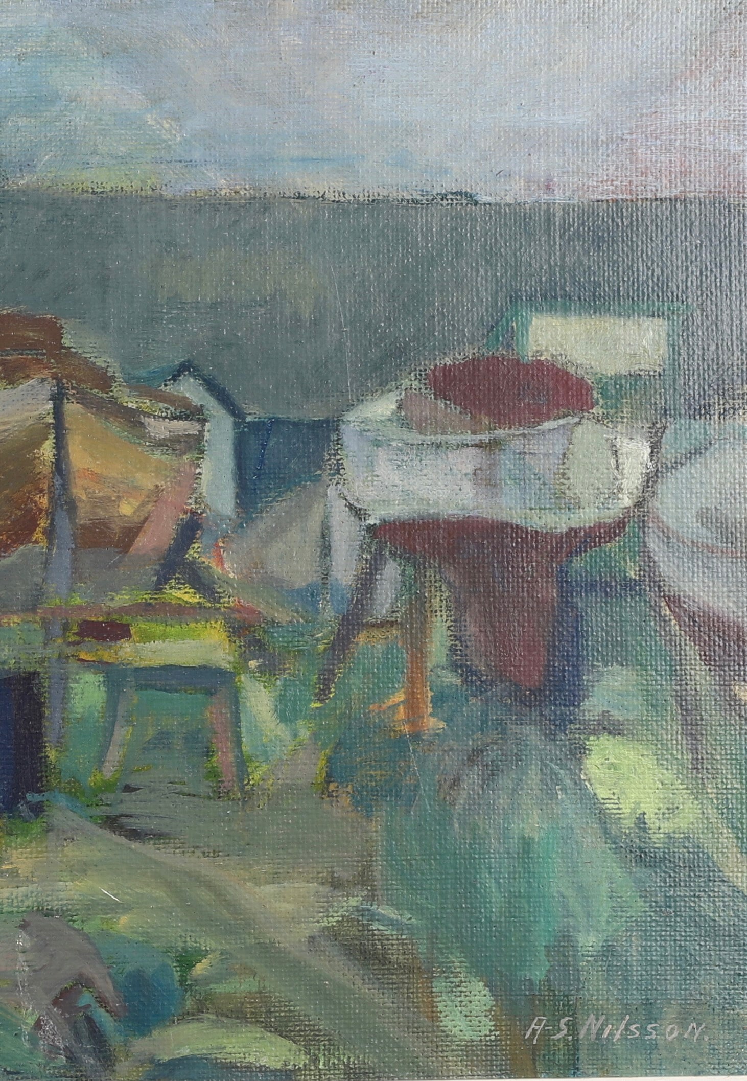 Original Vintage Art Room Mid Century Oil Painting from Sweden
