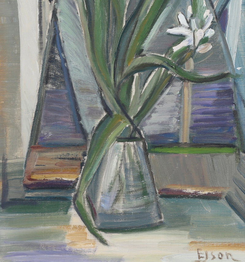Mid Century Original Still Life Oil Painting From Sweden By Ejson