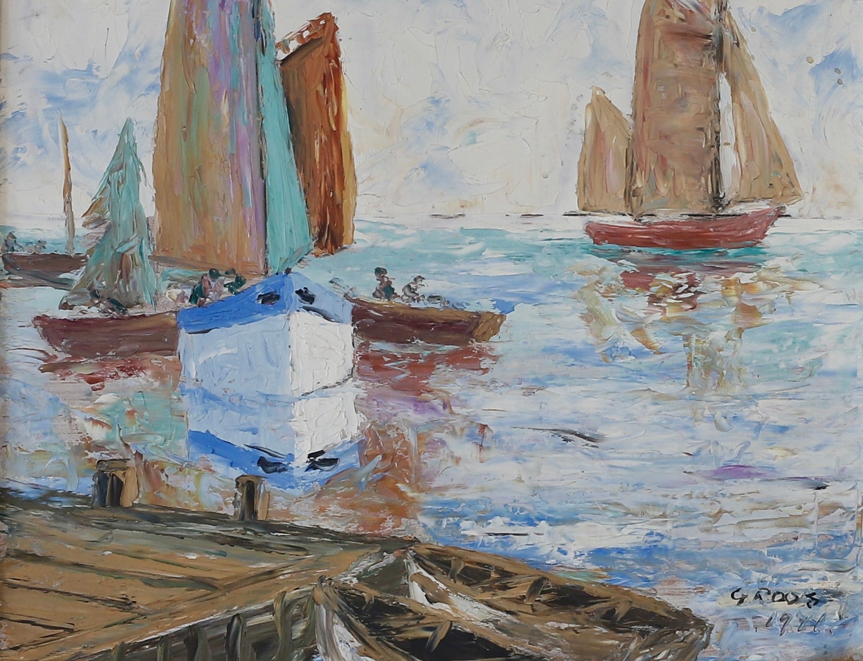Mid Century Vintage Art Coastal Scene Oil Painting From Sweden