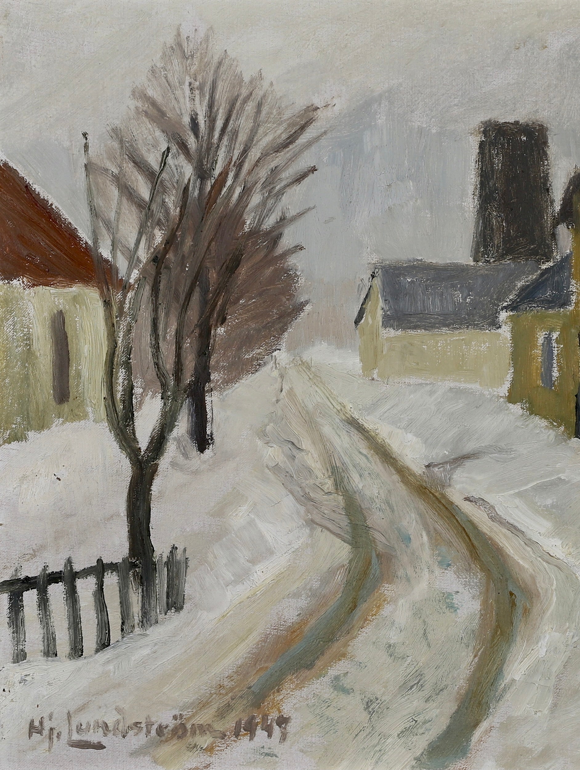 Mid Century Winterscape Oil Painting By H Lundström Sweden