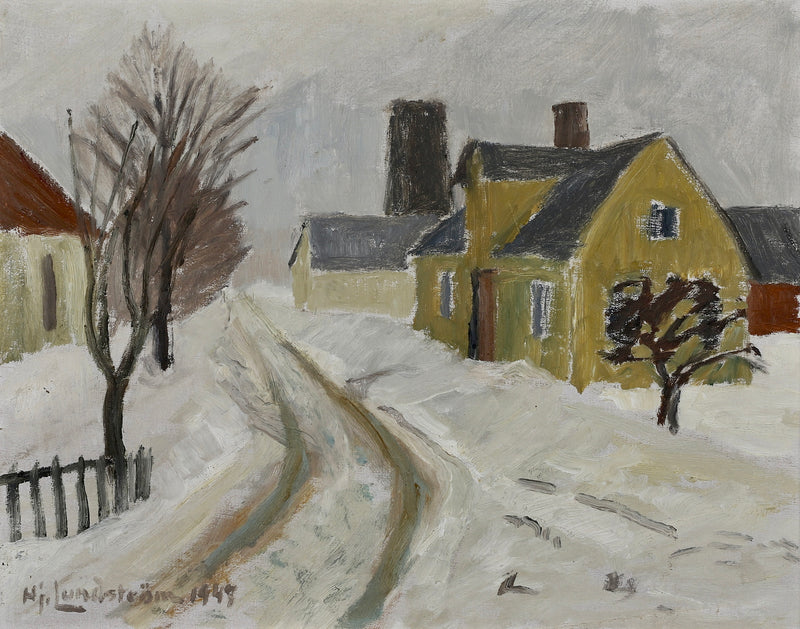 Mid Century Winterscape Oil Painting By H Lundström Sweden