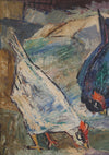 Mid Century Chicken Oil Painting From Sweden