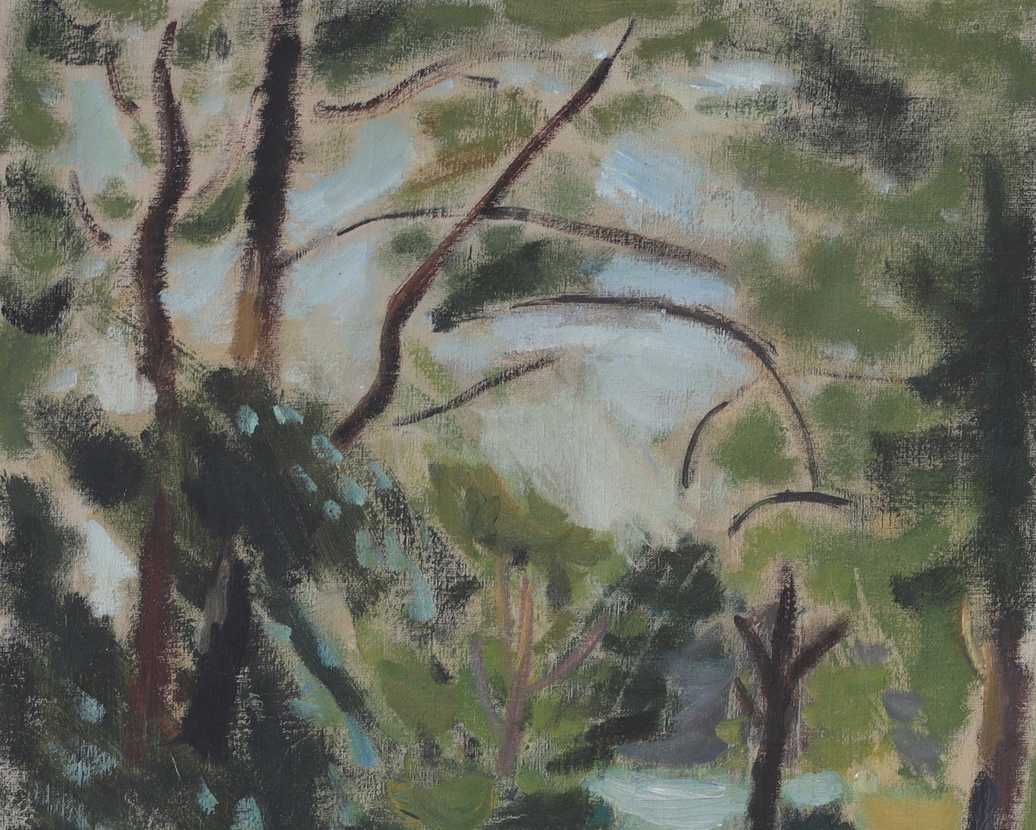 Large Mid Century Oil Painting Landscape by Svän Grandin From Sweden