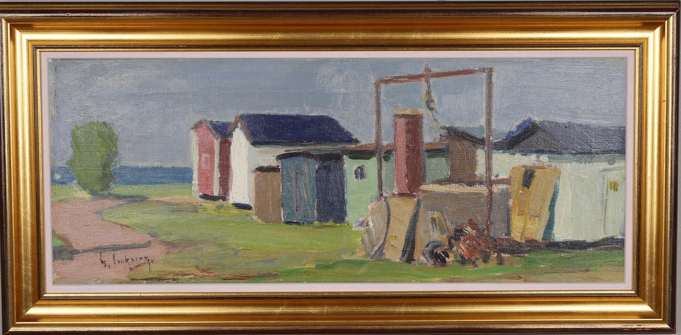 Vintage Mid Century Oil Painting From Sweden by G Isaksson