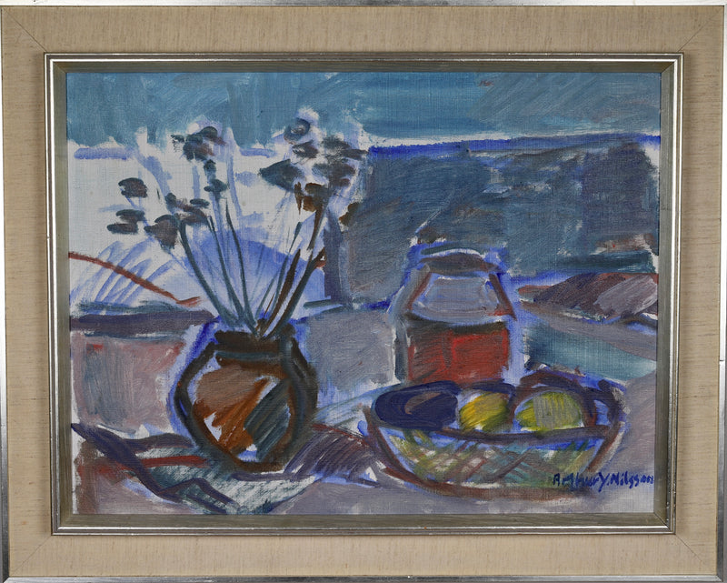Mid Century Original Still Life Oil Painting by A Y Nilsson Sweden