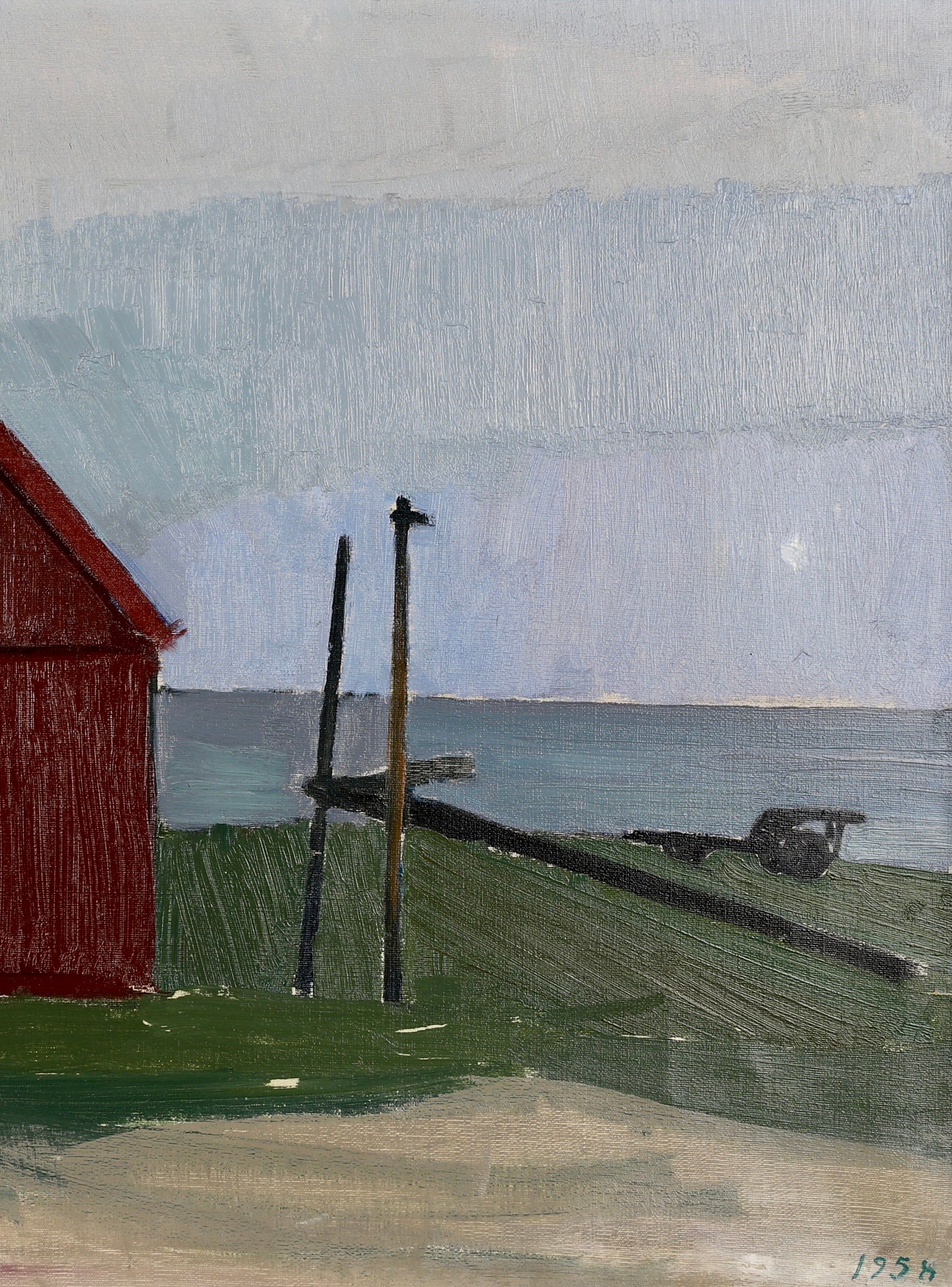 Original Vintage Art Room Mid Century Barn Oil Painting by Börje A from Sweden