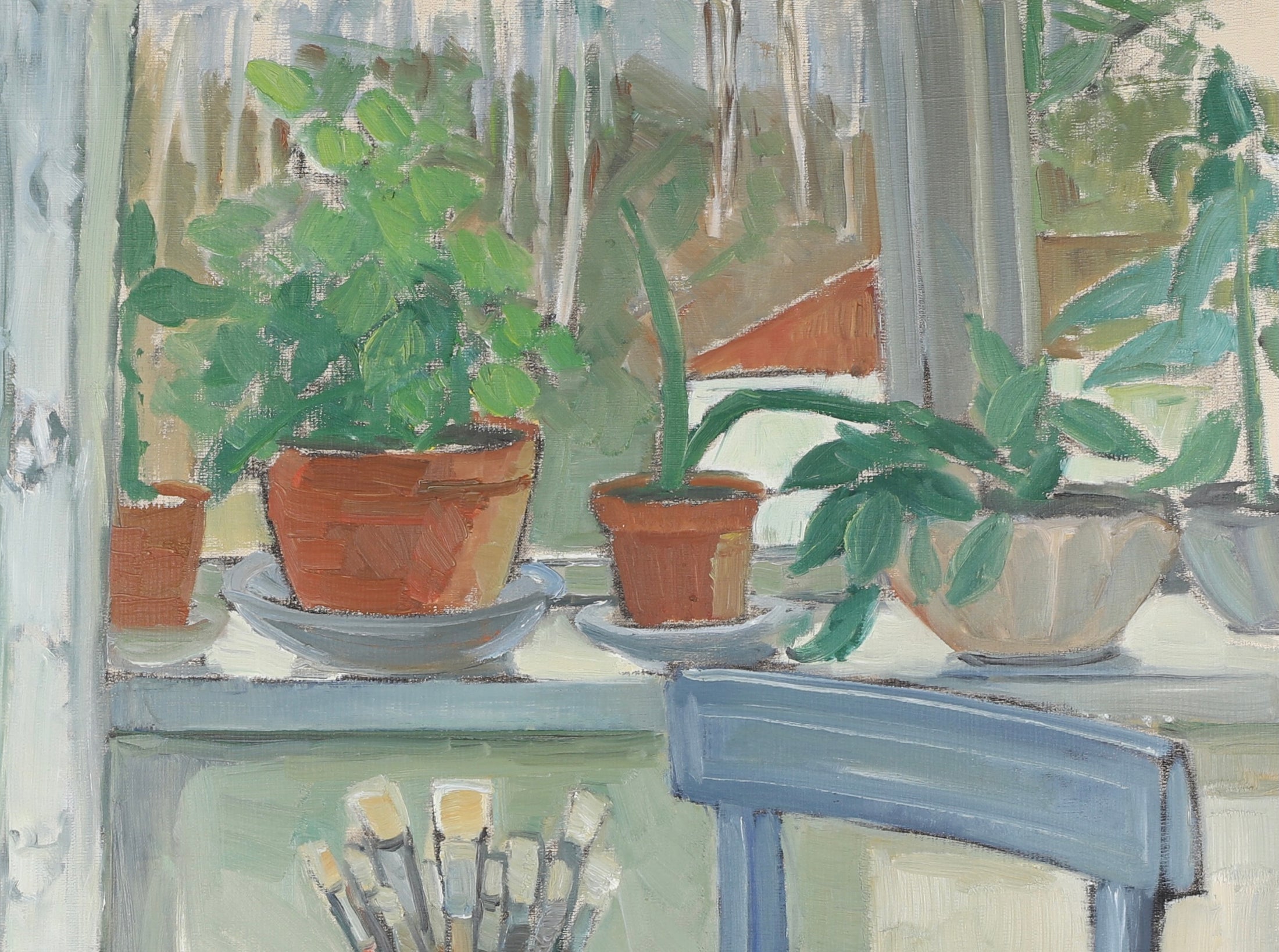Mid Century Artist Studio Interior Oil Painting From Sweden