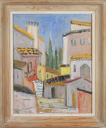 Mid Century Cityscape Oil Painting from Sweden By A K